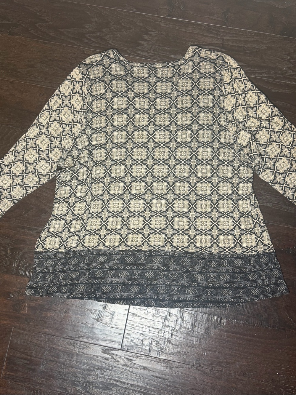 Lucky Brand 2X Black Cream Mixed Print Lace Back Boho Top - Picture 10 of 10